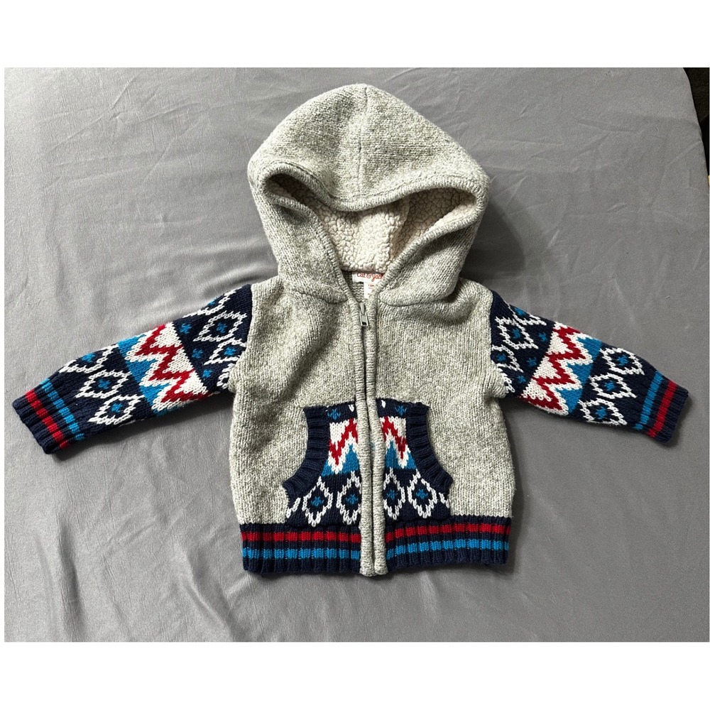 Cat Jack Toddler‎ Baby Boys Girls Gray Sherpa Lined Nordic Print Hoodie 12M